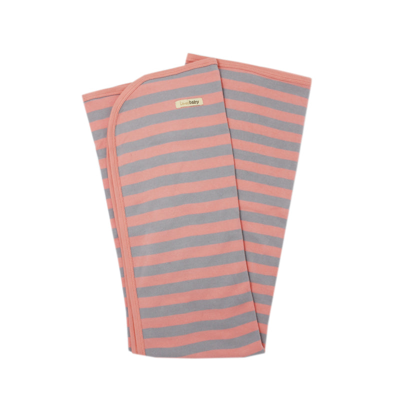 Coral/Light Gray Stripe - Organic Blanket