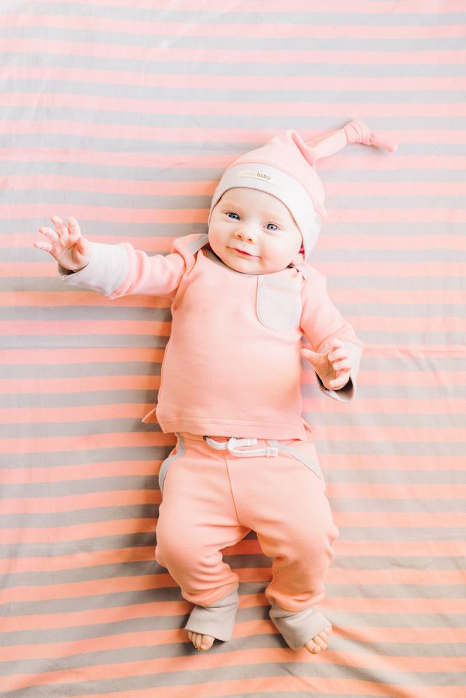 Coral/Light Gray Stripe - Organic Blanket
