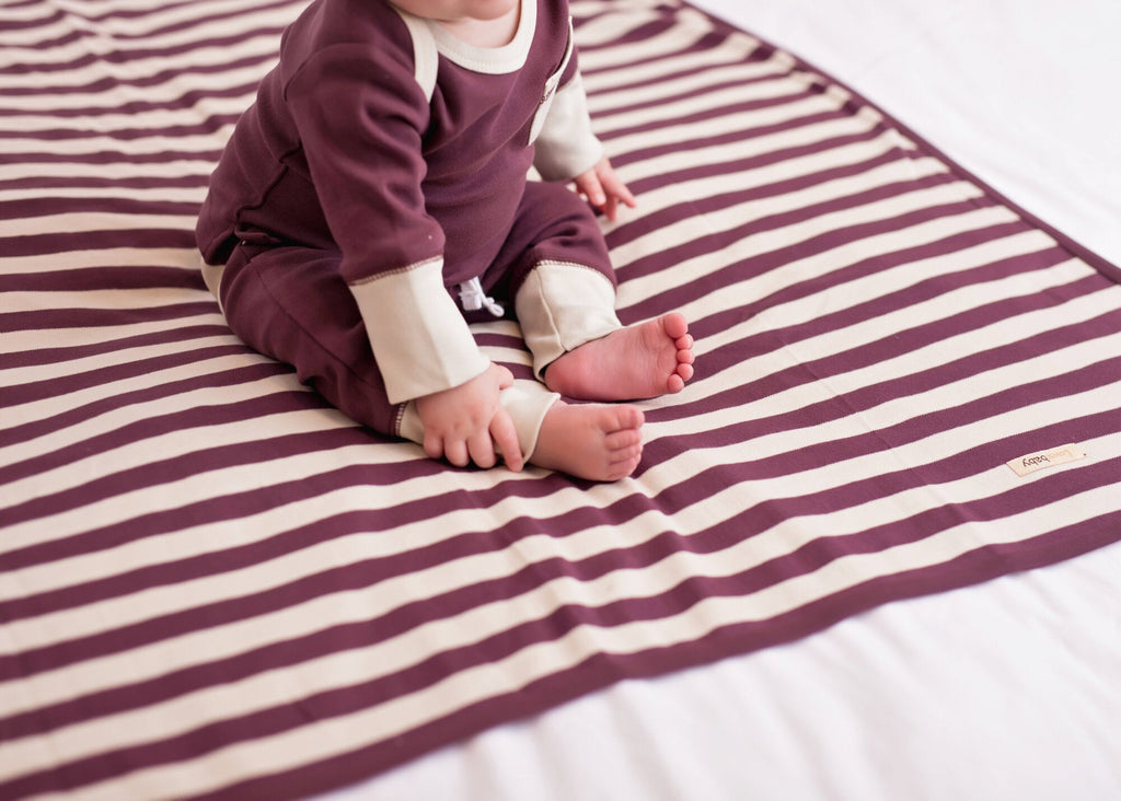 Eggplant/Stone Stripe - Organic Blanket