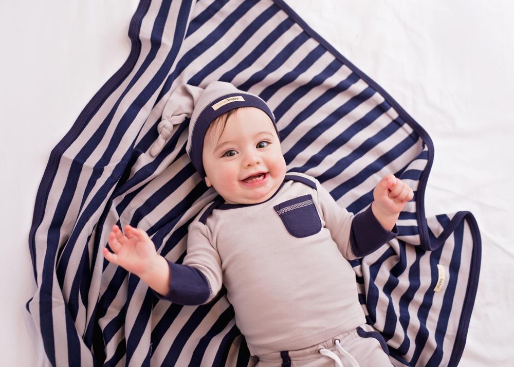 Navy/Light Gray Stripe - Organic Blanket