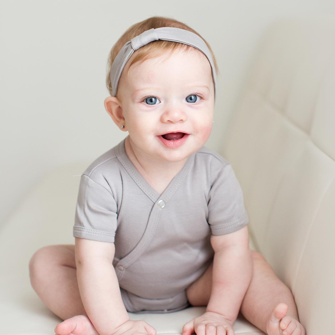 Light Gray - Organic Short-Sleeve Kimono Bodysuit
