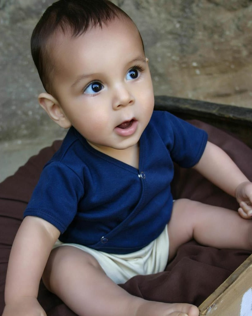Navy - Organic Short-Sleeve Kimono Bodysuit