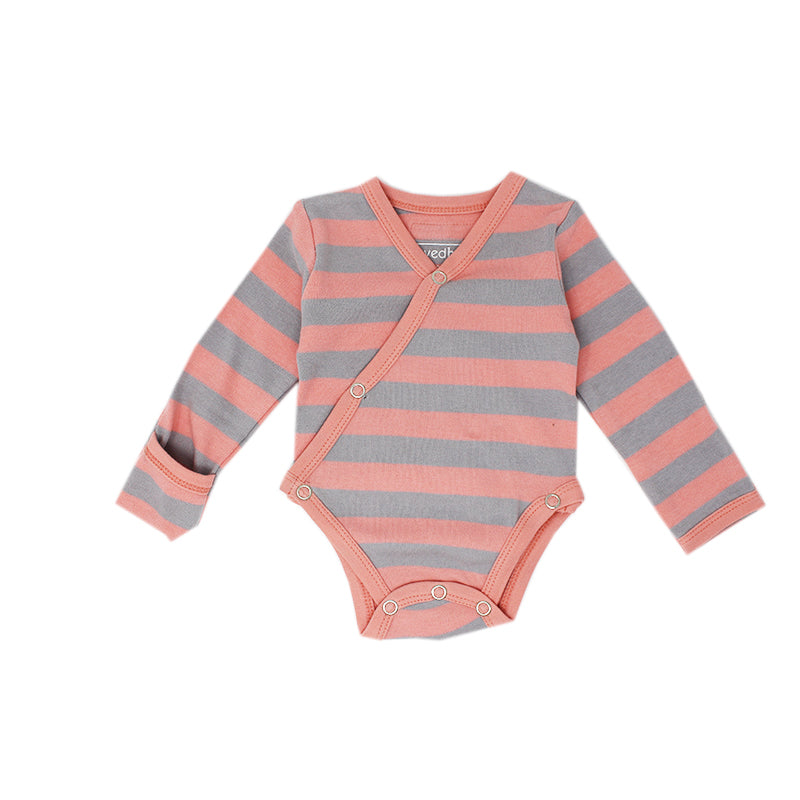 Coral/Light Gray Stripe - Organic Kimono Bodysuit