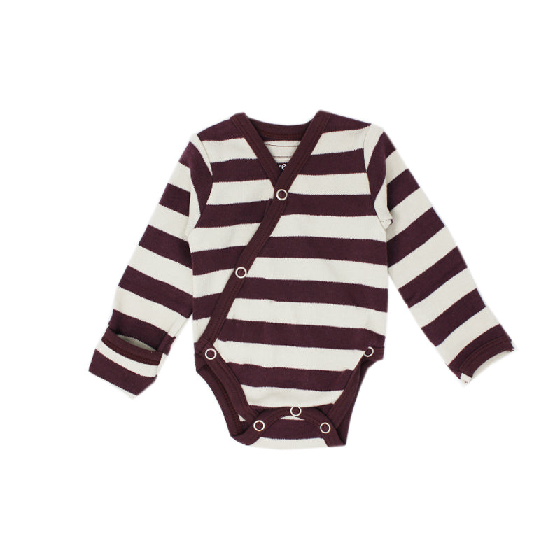 Eggplant/Stone Stripe - Organic Kimono Bodysuit