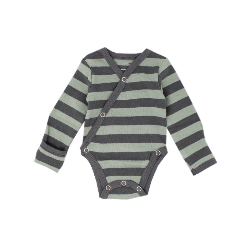 Gray/Seafoam Stripe - Organic Kimono Bodysuit