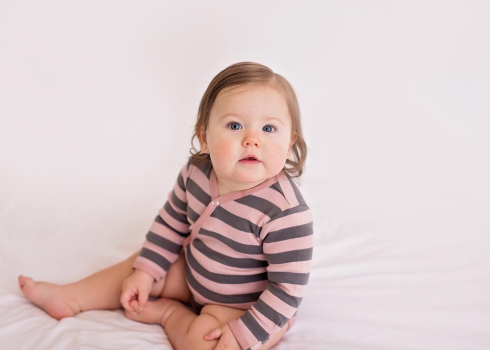 Mauve/Gray Stripe - Organic Kimono Bodysuit