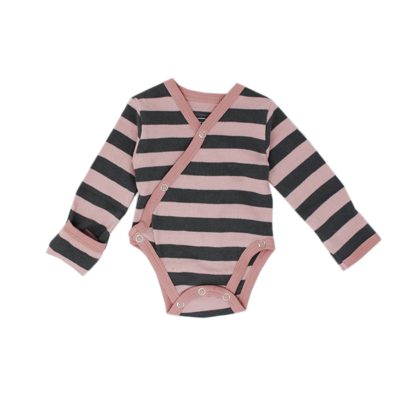 Mauve/Gray Stripe - Organic Kimono Bodysuit