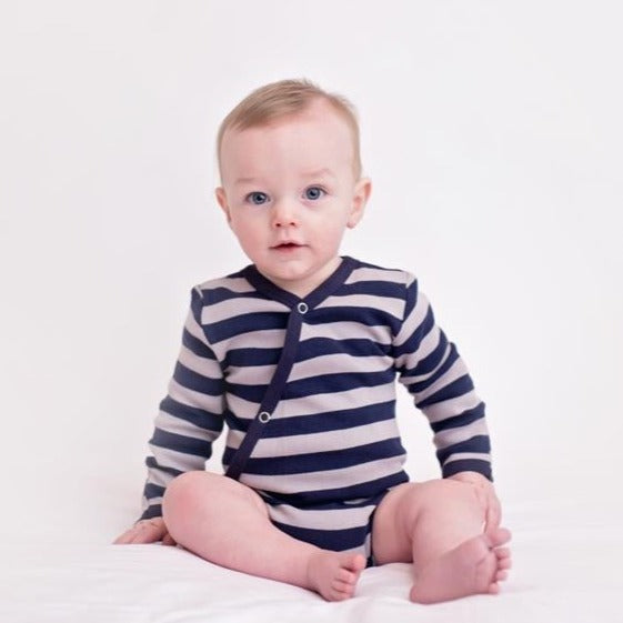 Navy/Light Gray Stripe - Organic Kimono Bodysuit