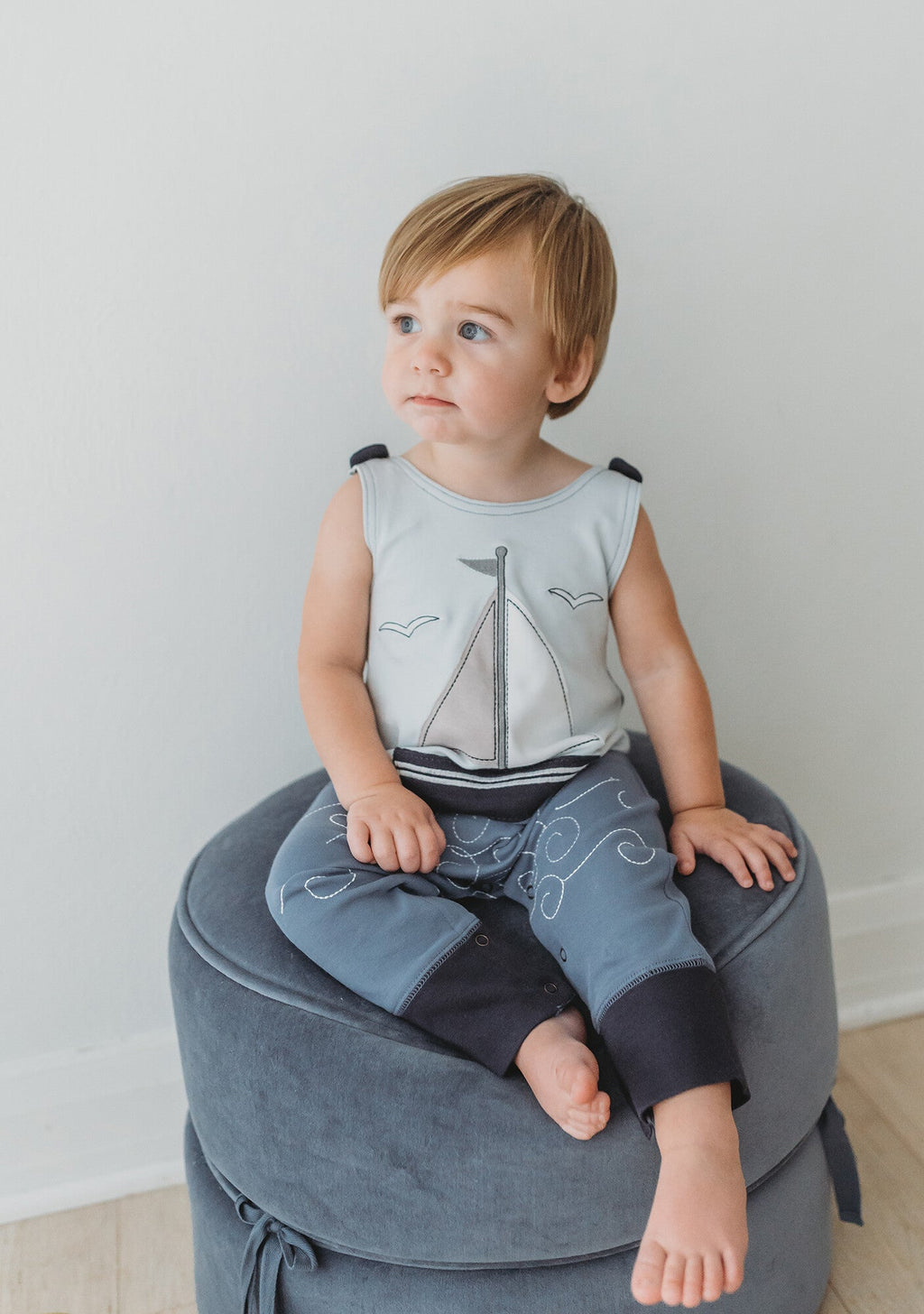 Sailboat - Organic Applique Harem Romper
