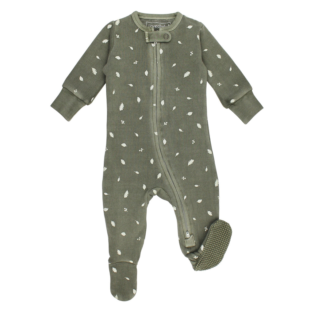 Hunter Leaves - Organic Cozy Zipper Footie