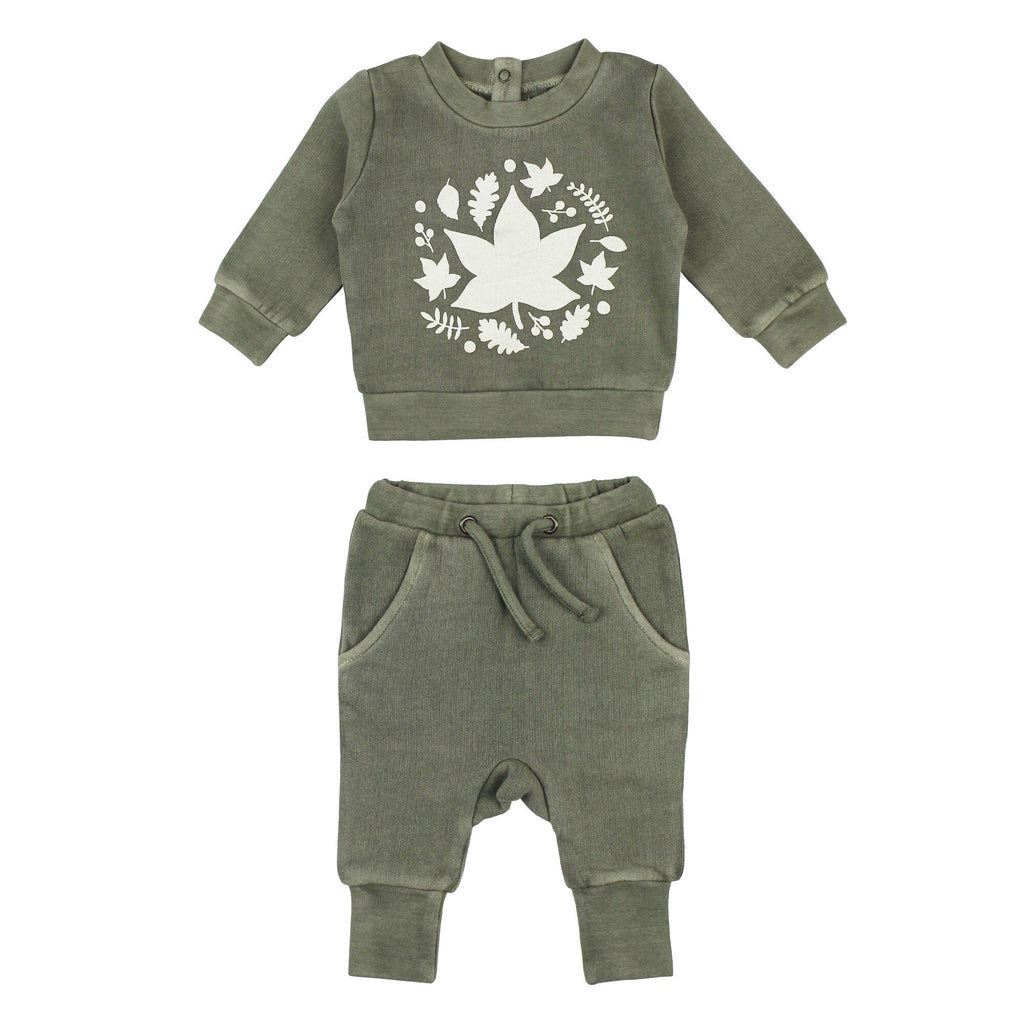 Hunter Leaves - Organic Cozy Graphic Sweatshirt & Jogger Set