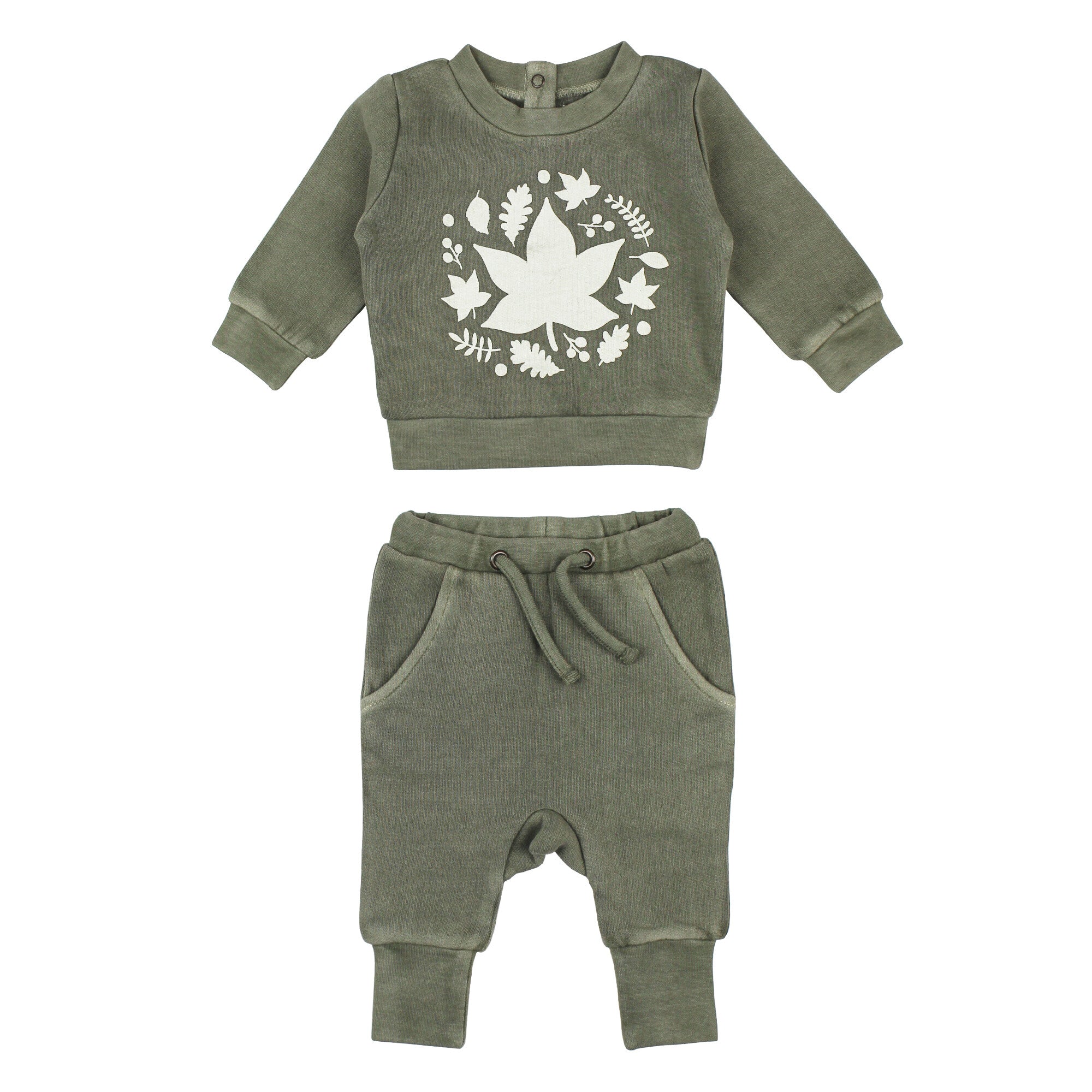 Hunter Leaves - Organic Cozy Graphic Sweatshirt & Jogger Set