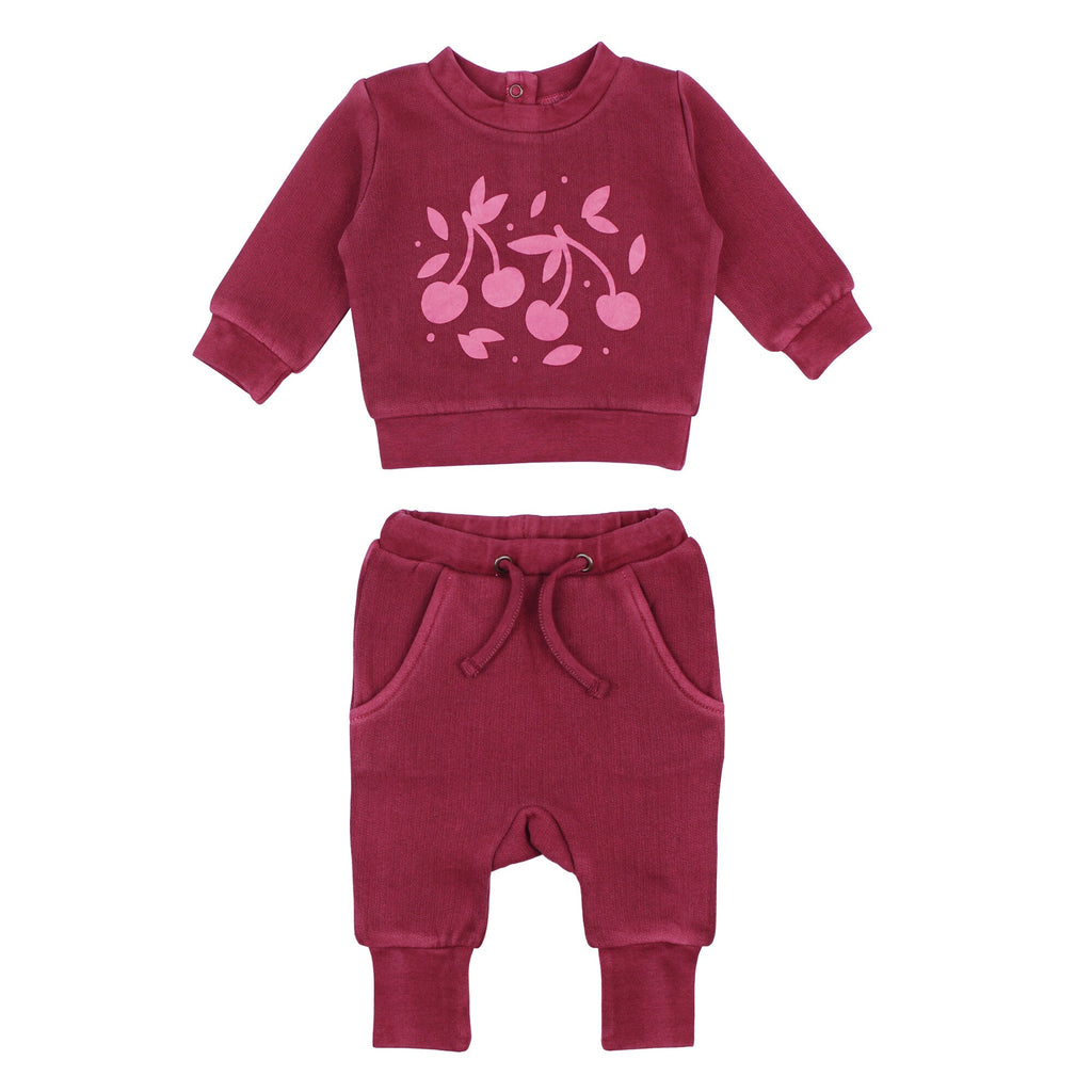 Sugarplum Cherries - Organic Cozy Graphic Sweatshirt & Jogger Set