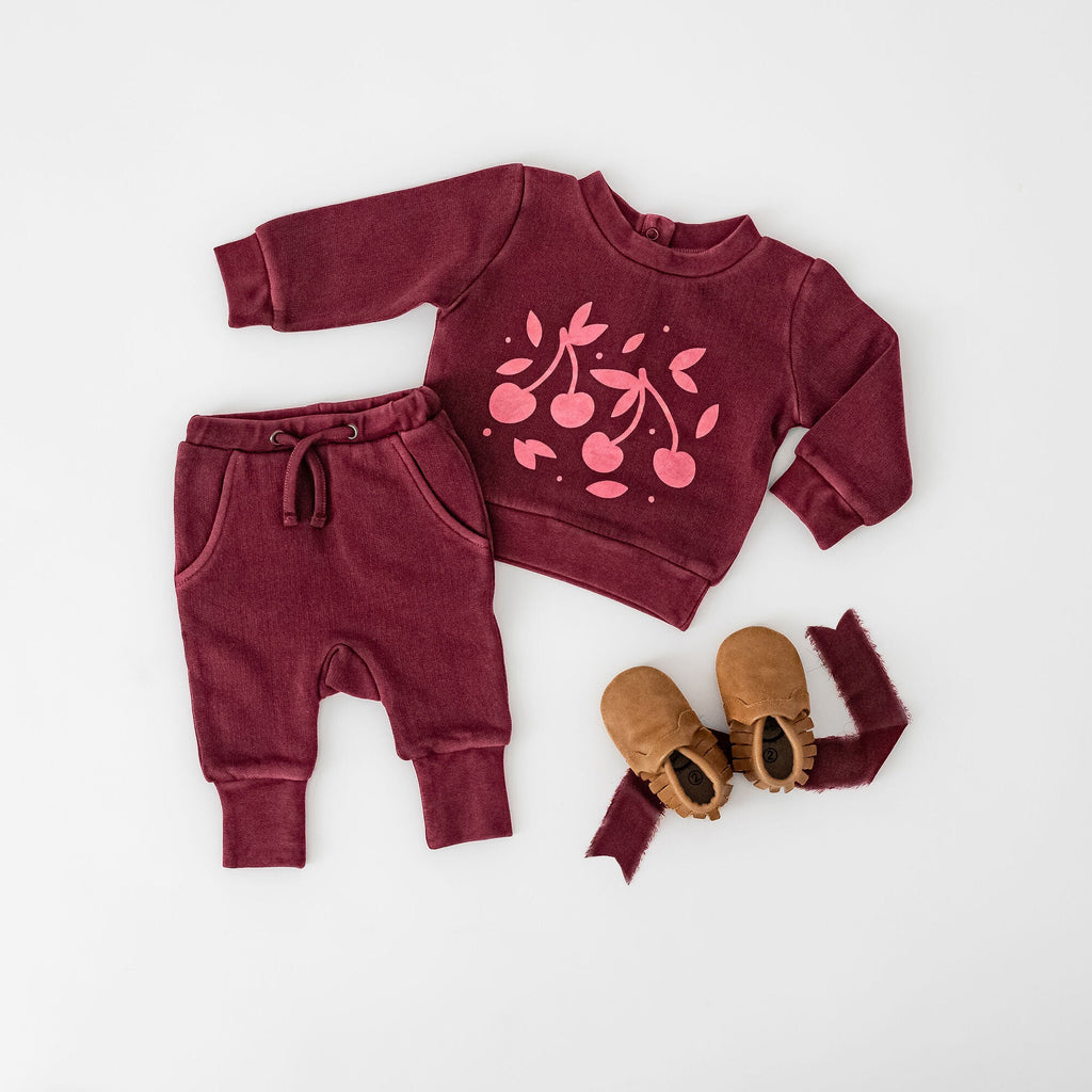 Sugarplum Cherries - Organic Cozy Graphic Sweatshirt & Jogger Set