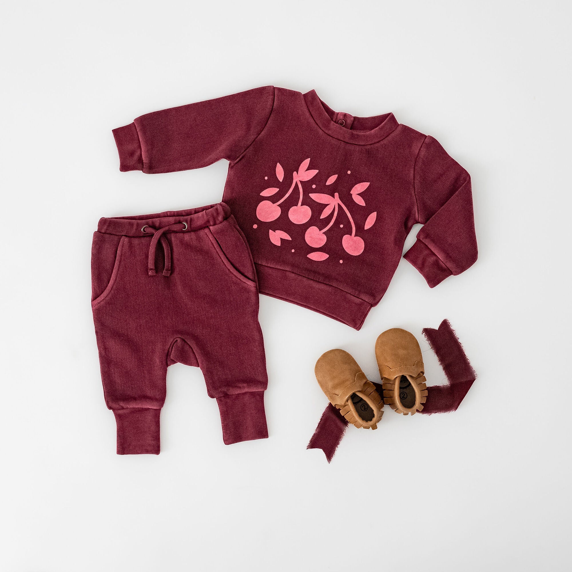 Sugarplum Cherries - Organic Cozy Graphic Sweatshirt & Jogger Set