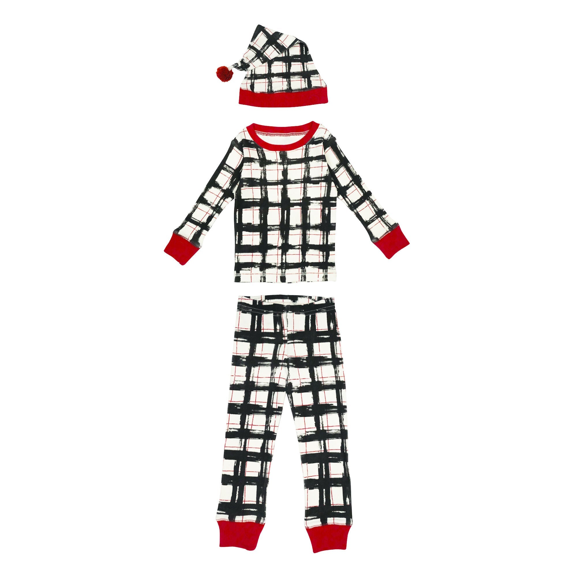 Christmas Day Plaid - Kids' Organic Holiday PJ & Cap Set