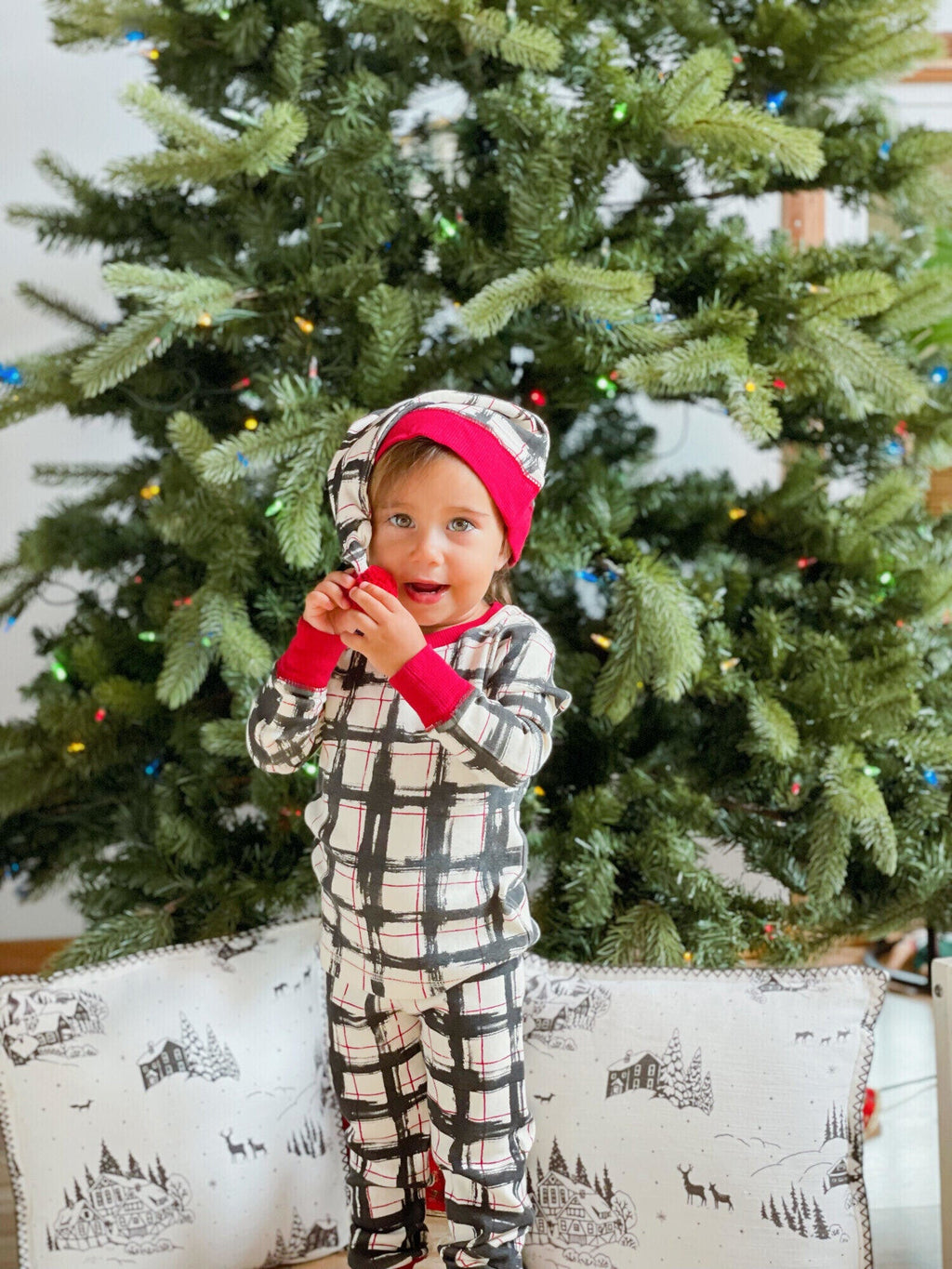Christmas Day Plaid - Kids' Organic Holiday PJ & Cap Set