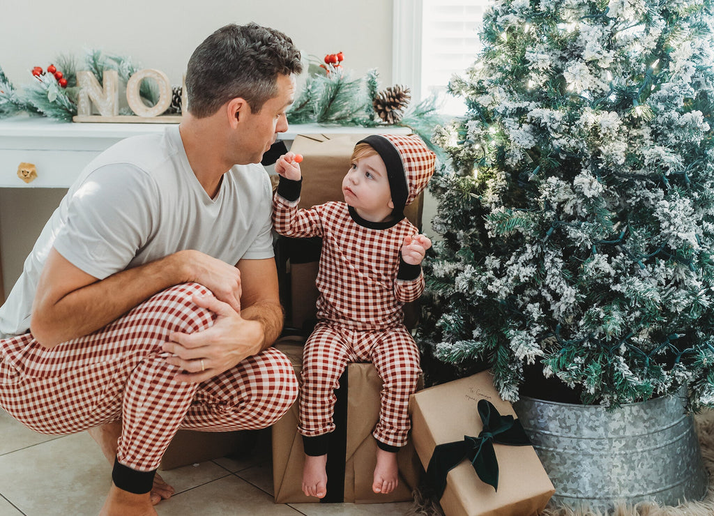 Crimson Plaid - Kids' Organic Holiday PJ & Cap Set