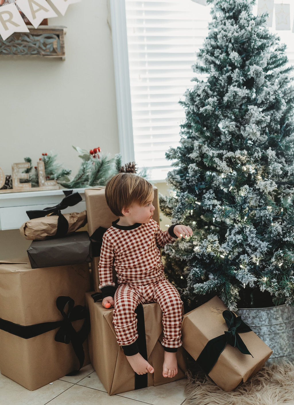 Crimson Plaid - Kids' Organic Holiday PJ & Cap Set