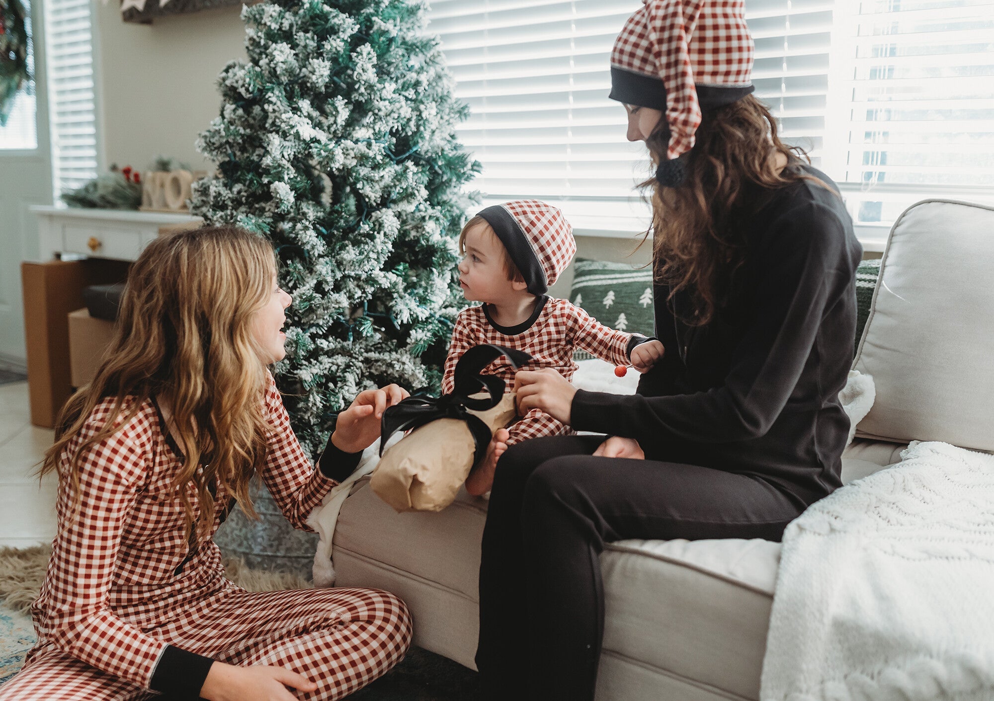 Crimson Plaid - Kids' Organic Holiday PJ & Cap Set
