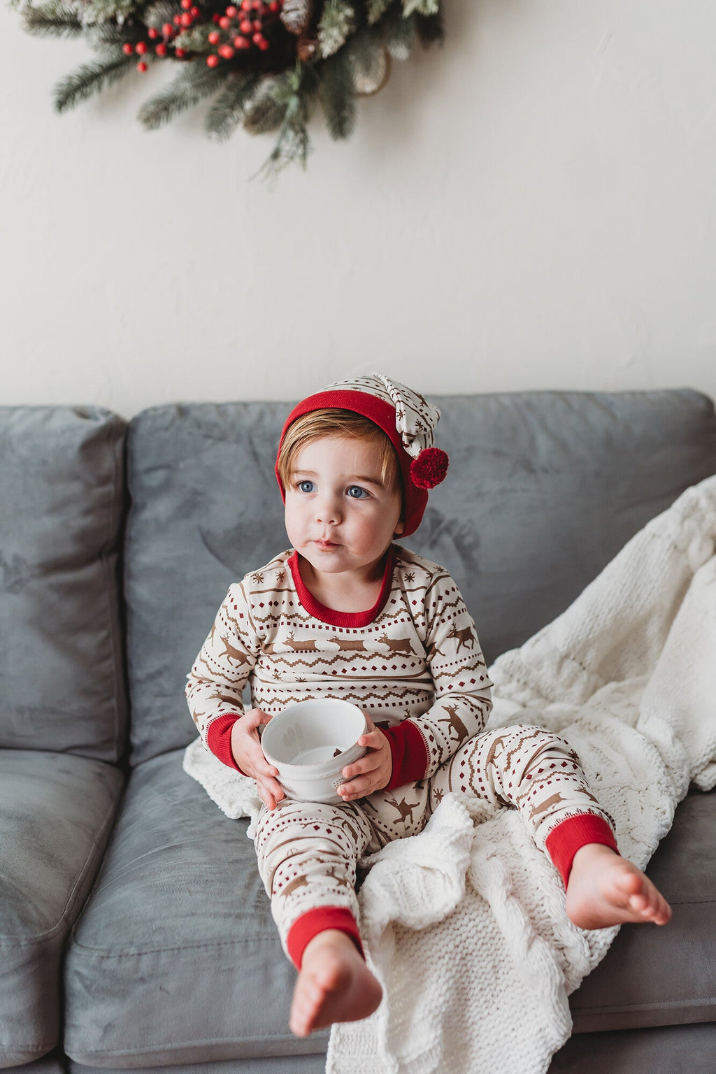 Fair Isle Rudolph - Kids' Organic Holiday PJ & Cap Set