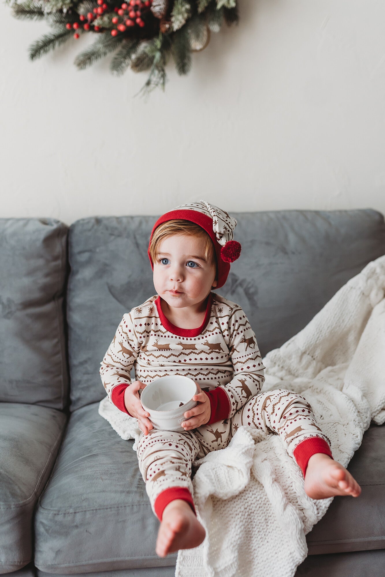 Fair Isle Rudolph - Kids' Organic Holiday PJ & Cap Set