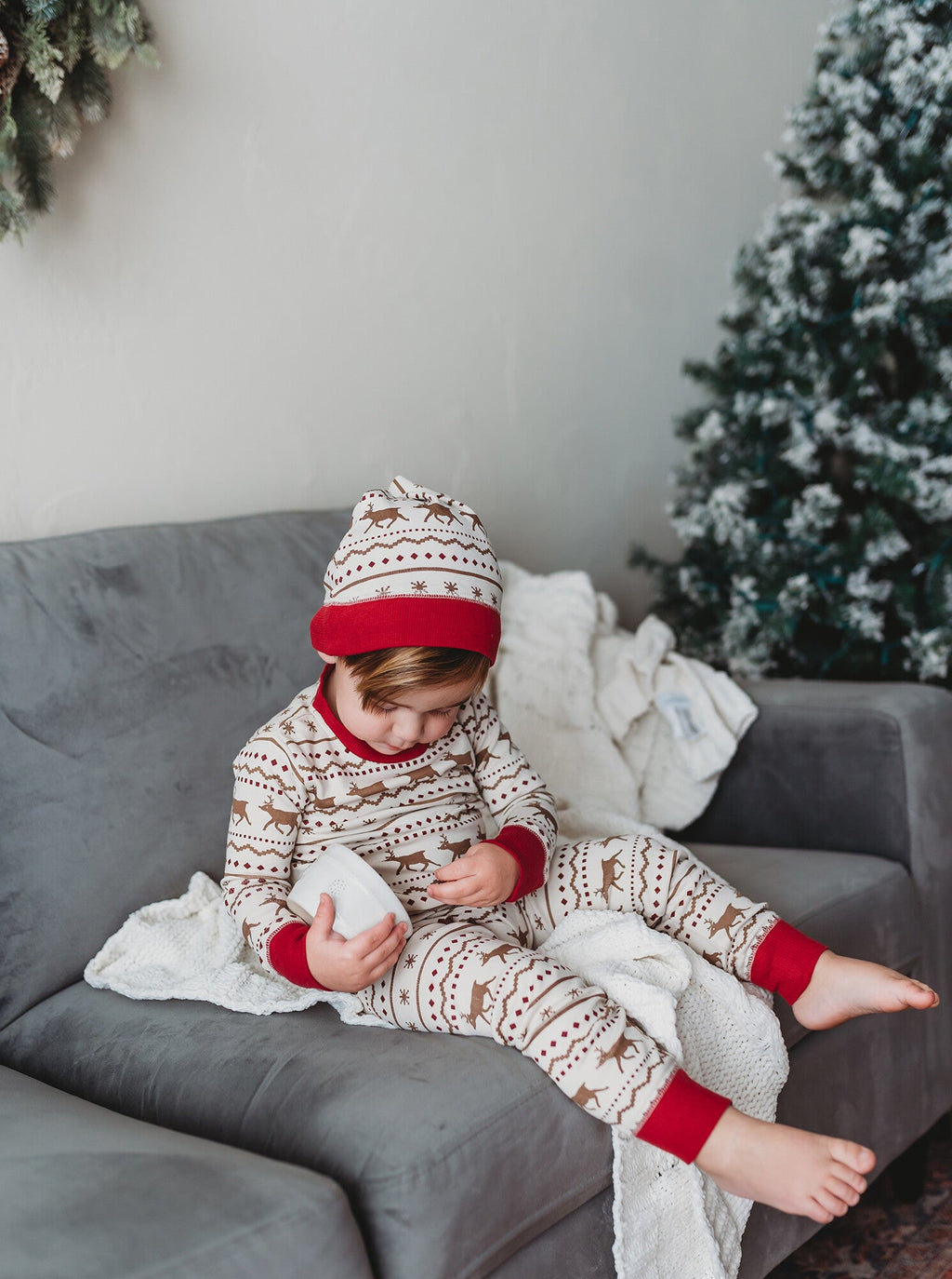 Fair Isle Rudolph - Kids' Organic Holiday PJ & Cap Set