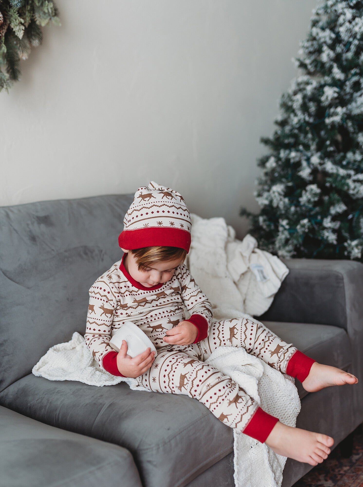 Fair Isle Rudolph - Kids' Organic Holiday PJ & Cap Set