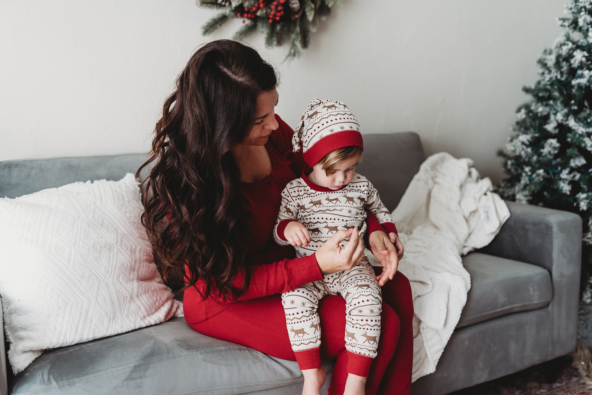 Fair Isle Rudolph - Kids' Organic Holiday PJ & Cap Set