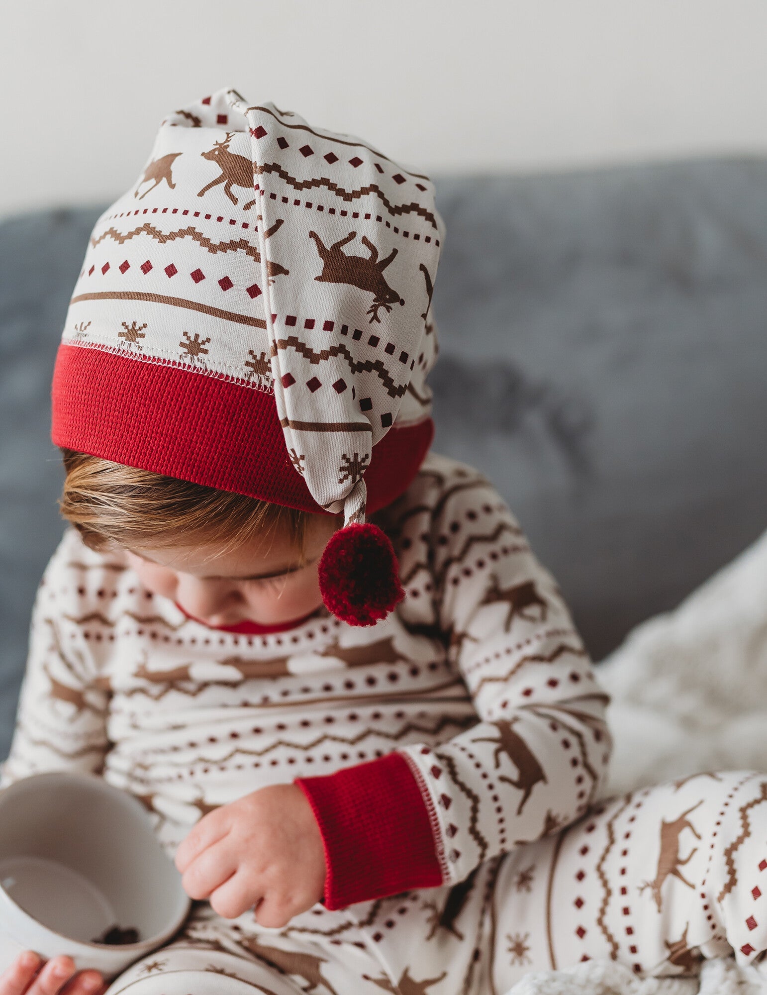 Fair Isle Rudolph - Kids' Organic Holiday PJ & Cap Set