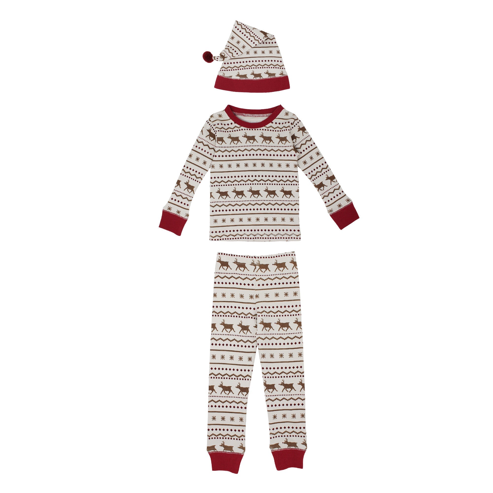 Fair Isle Rudolph - Kids' Organic Holiday PJ & Cap Set