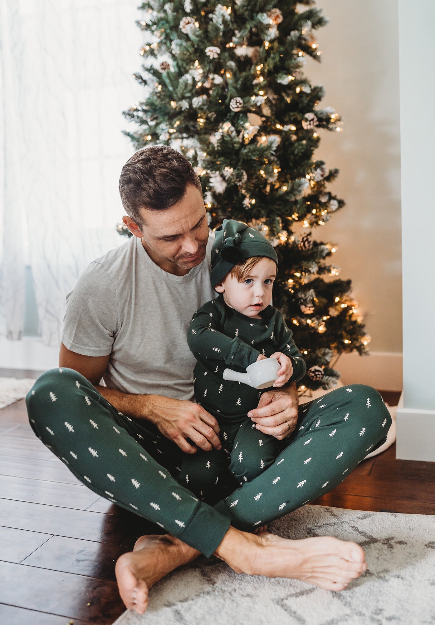 Pine Trees - Kids' Organic Holiday PJ & Cap Set