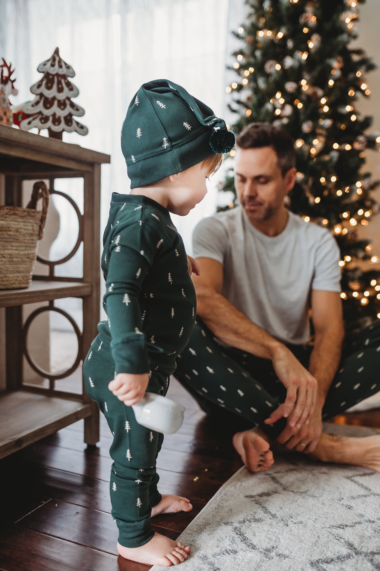 Pine Trees - Kids' Organic Holiday PJ & Cap Set