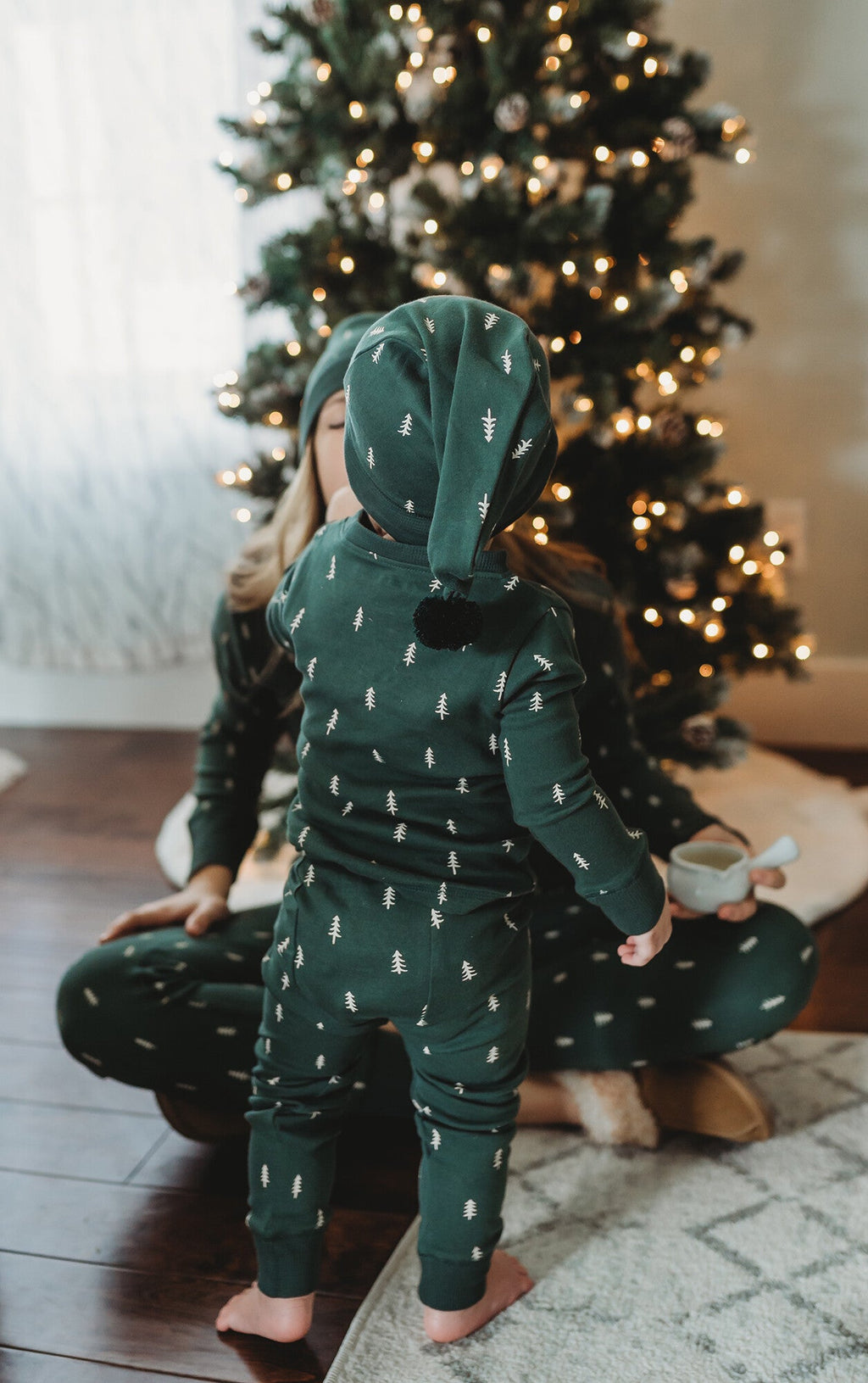 Pine Trees - Kids' Organic Holiday PJ & Cap Set