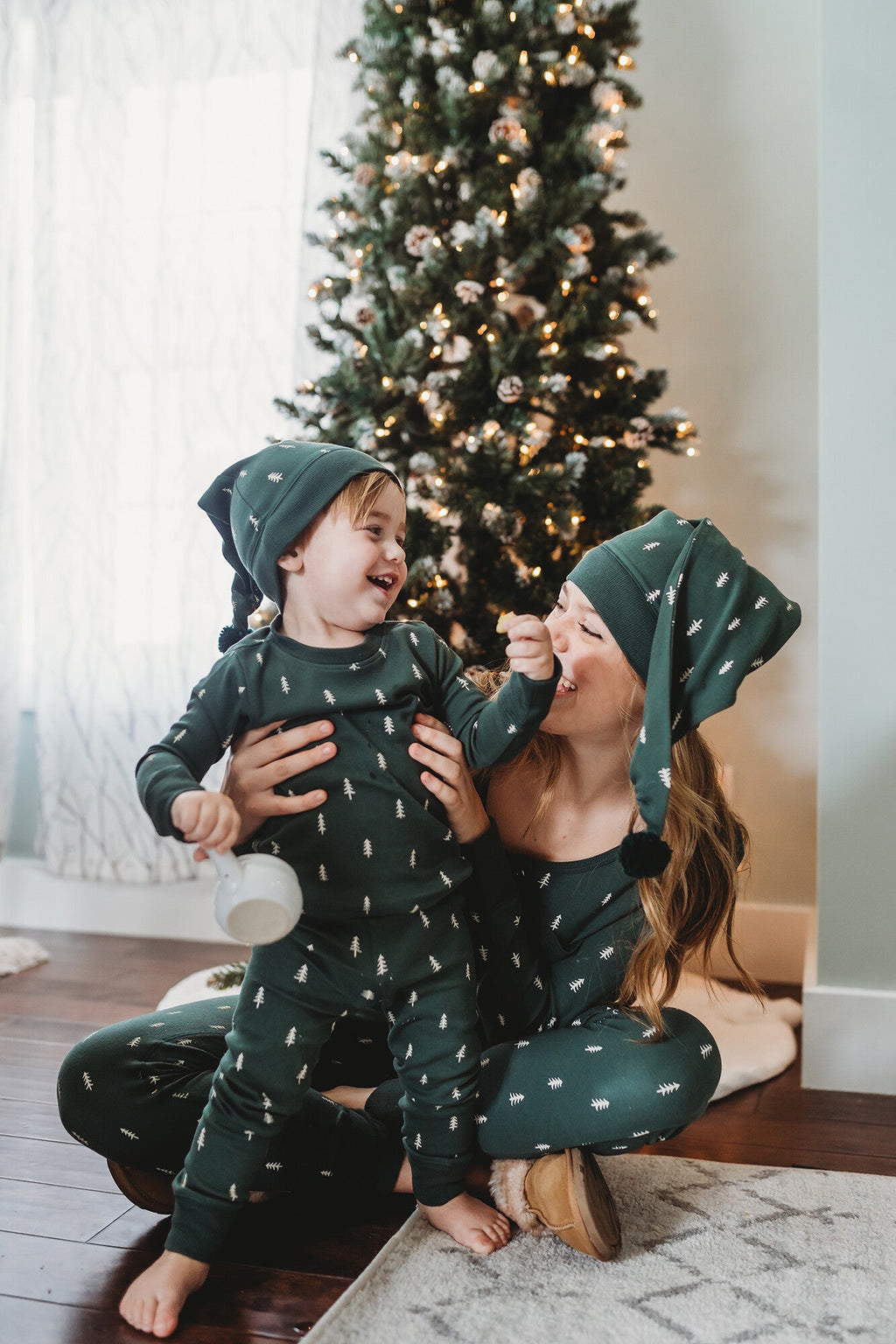 Pine Trees - Kids' Organic Holiday PJ & Cap Set