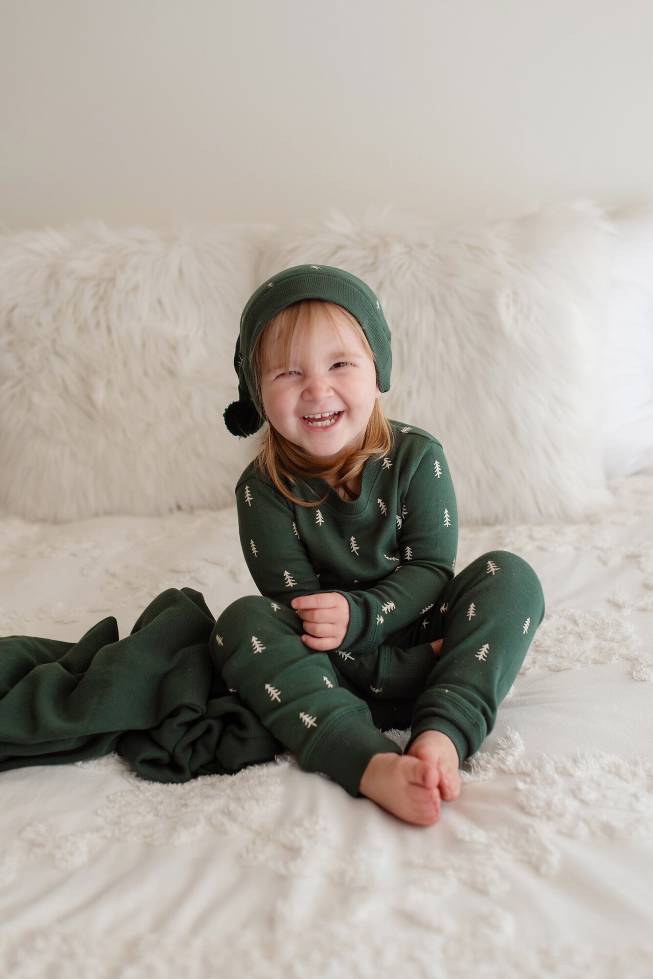 Pine Trees - Kids' Organic Holiday PJ & Cap Set