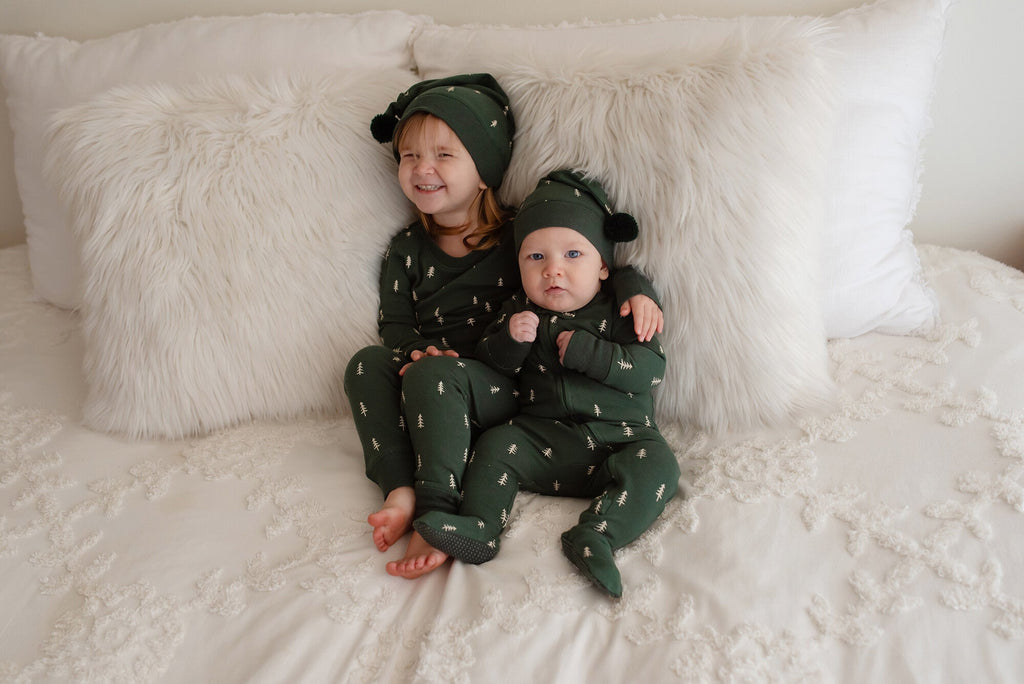 Pine Trees - Kids' Organic Holiday PJ & Cap Set