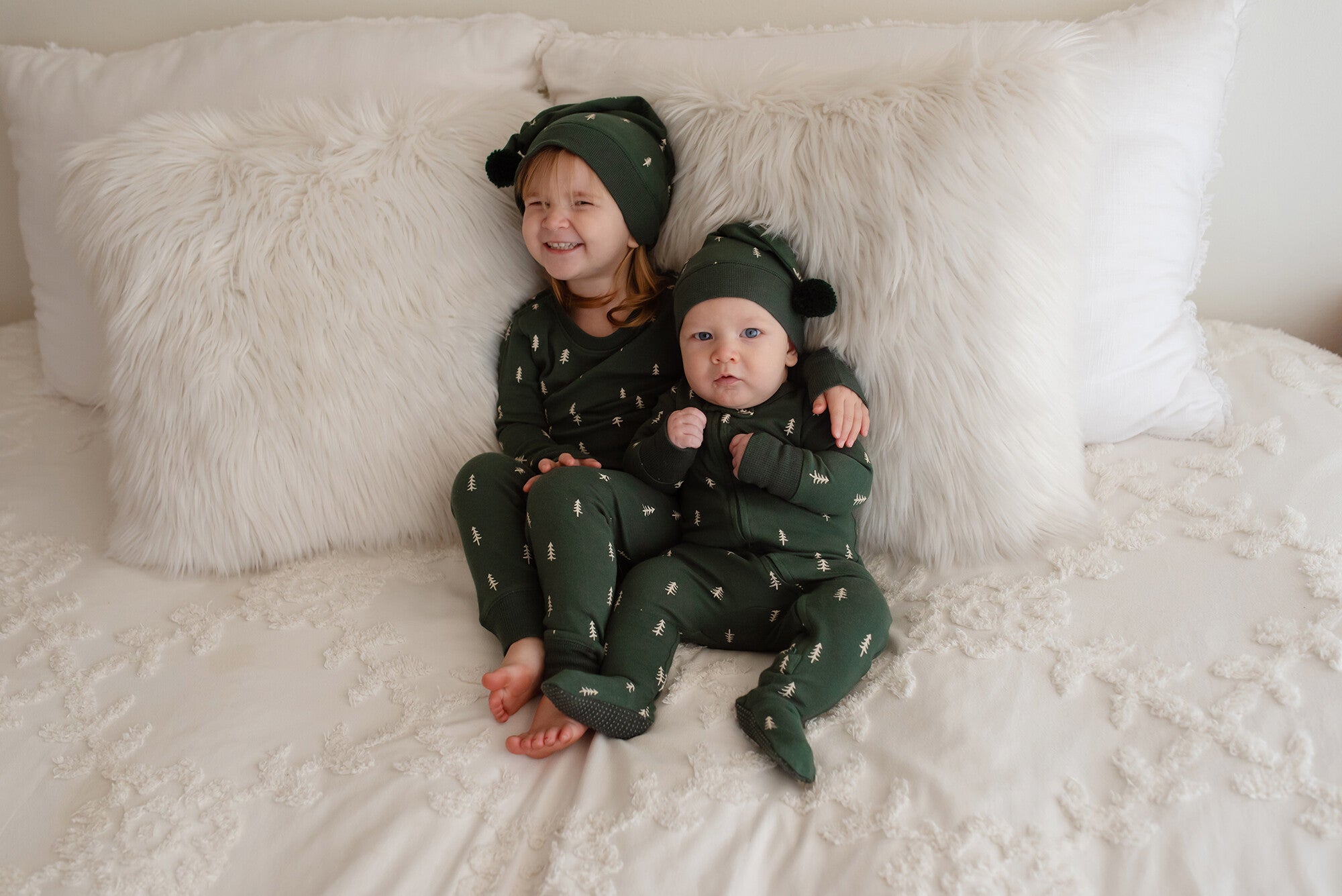 Pine Trees - Kids' Organic Holiday PJ & Cap Set