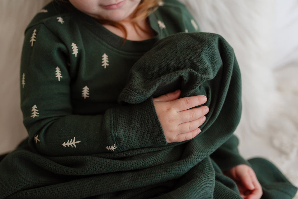 Pine Trees - Kids' Organic Holiday PJ & Cap Set