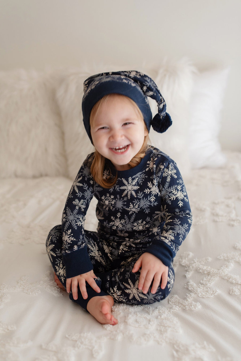Snowflakes - Kids' Organic Holiday PJ & Cap Set