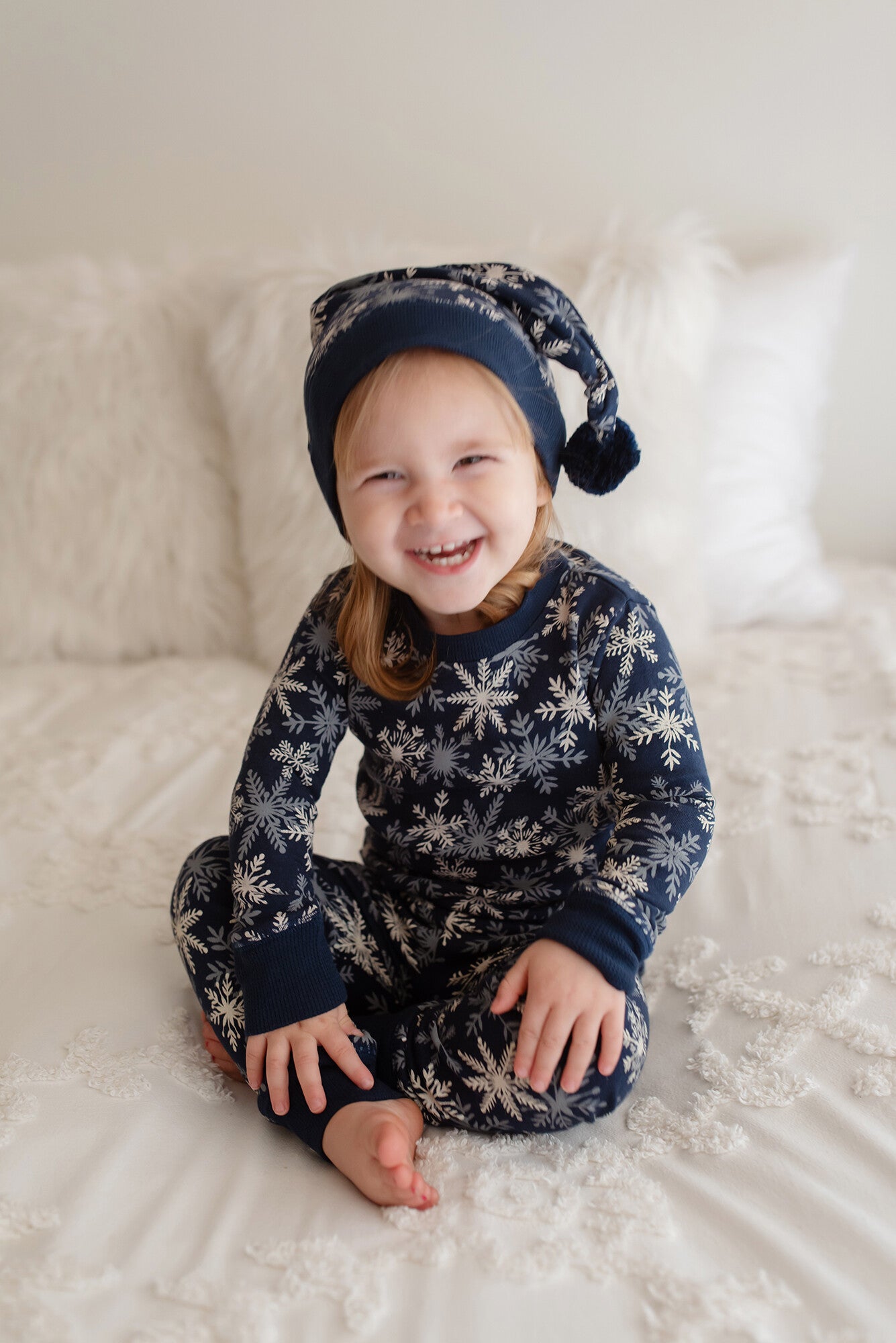Snowflakes - Kids' Organic Holiday PJ & Cap Set