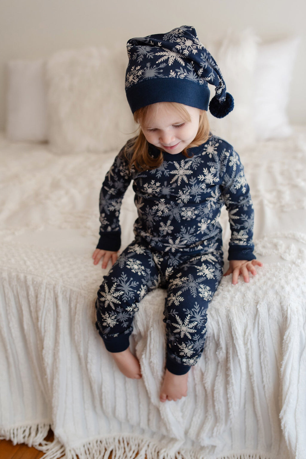 Snowflakes - Kids' Organic Holiday PJ & Cap Set