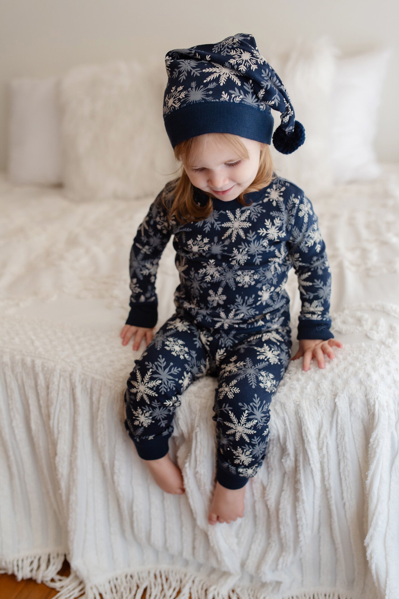 Snowflakes - Kids' Organic Holiday PJ & Cap Set