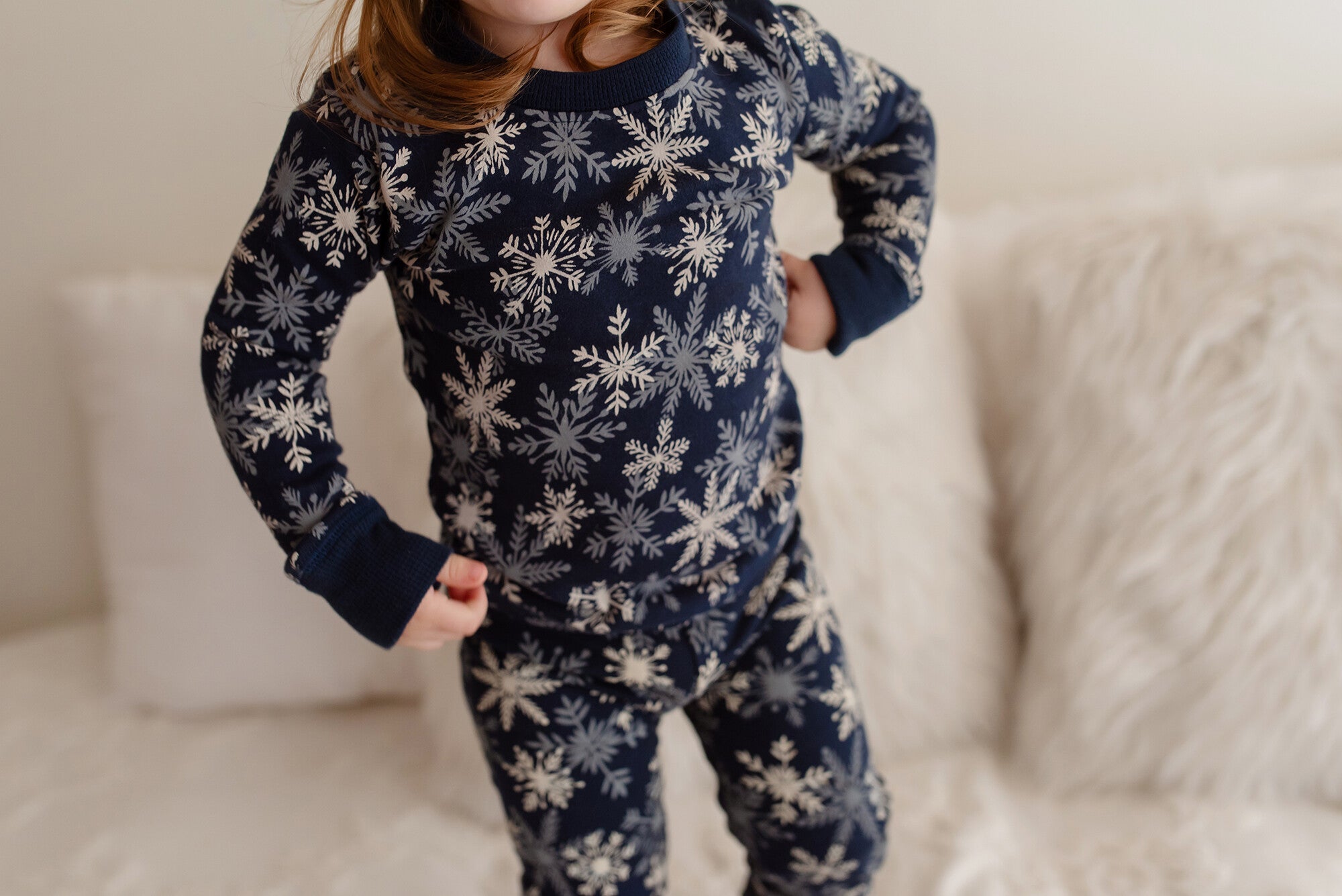 Snowflakes - Kids' Organic Holiday PJ & Cap Set