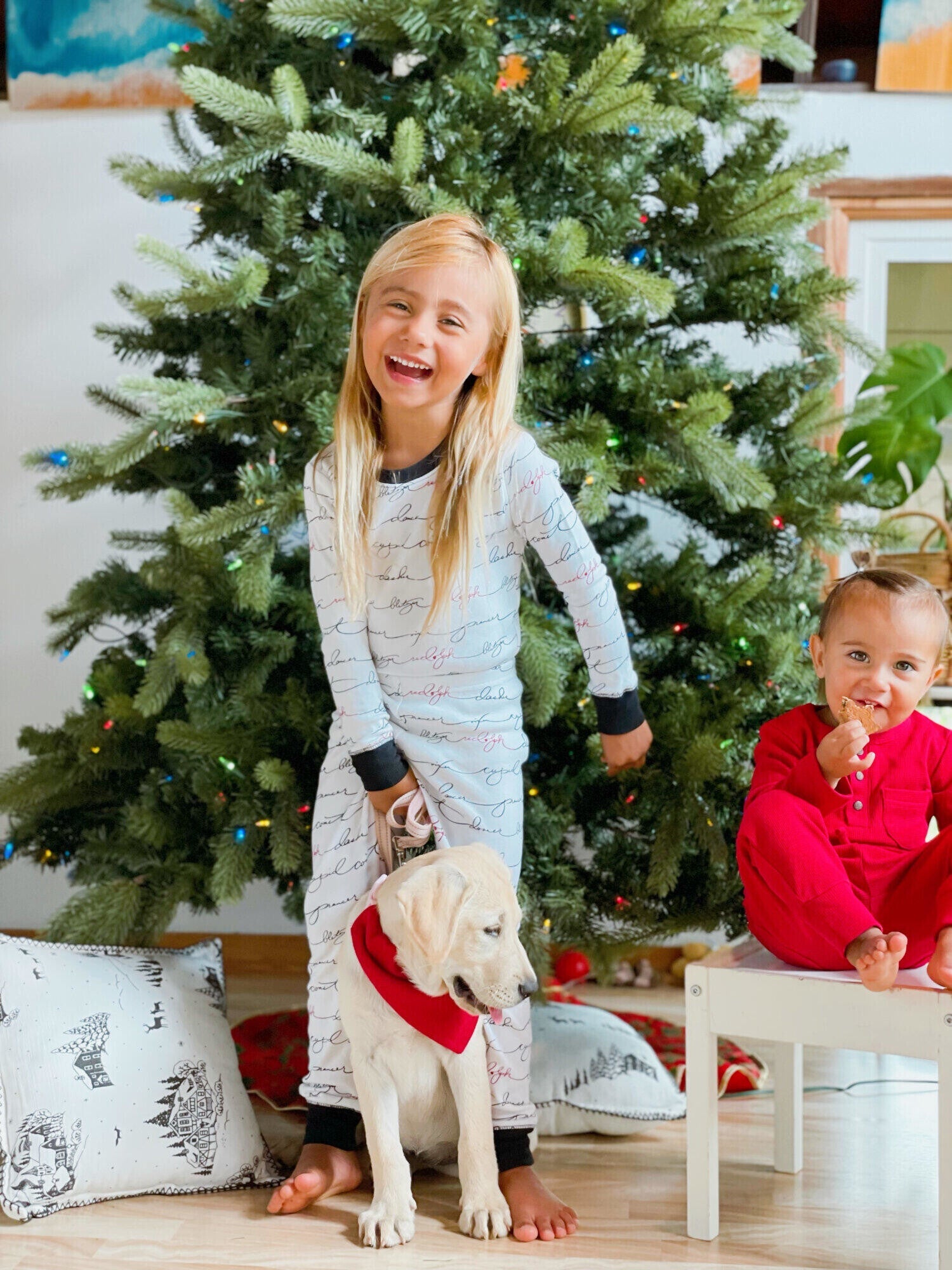 Writing Reindeer - Kids' Organic Holiday PJ & Cap Set