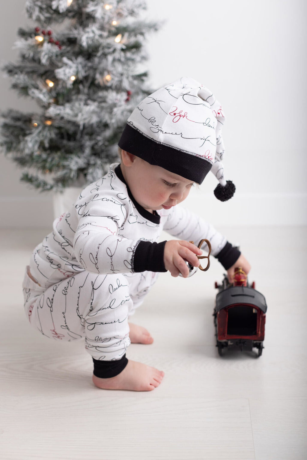 Writing Reindeer - Kids' Organic Holiday PJ & Cap Set