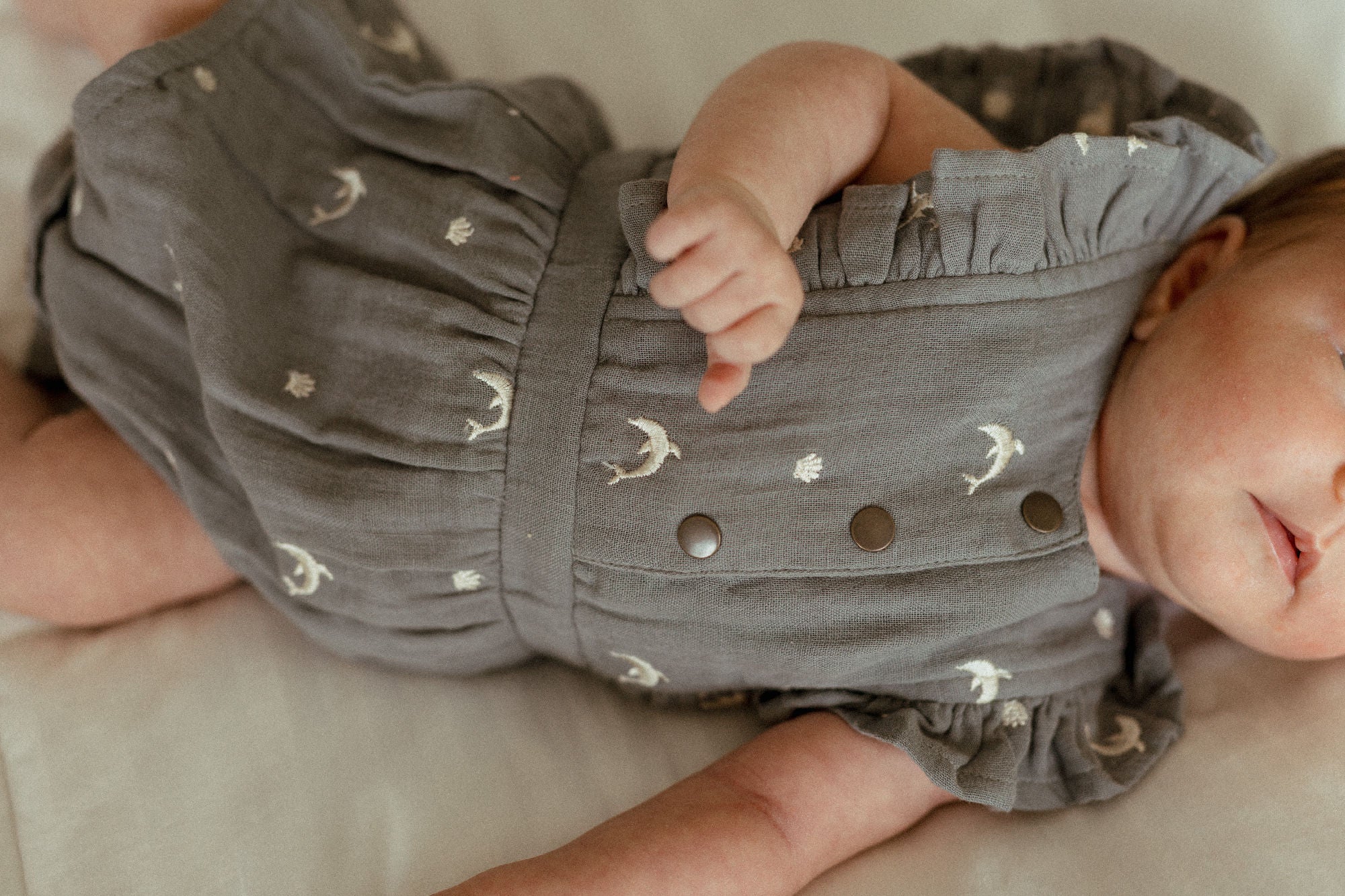 Moonstone Dolphin - Organic Muslin Ruffle Bodysuit