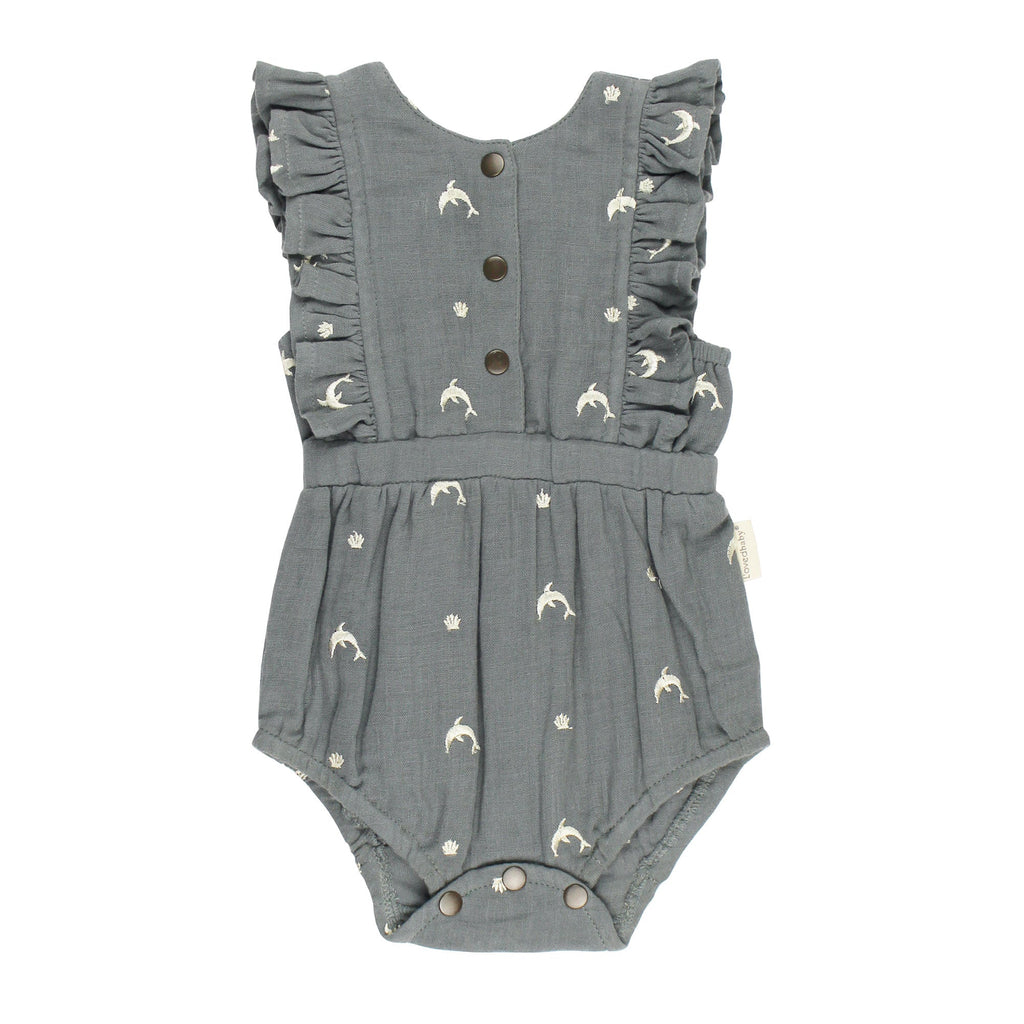 Moonstone Dolphin - Organic Muslin Ruffle Bodysuit