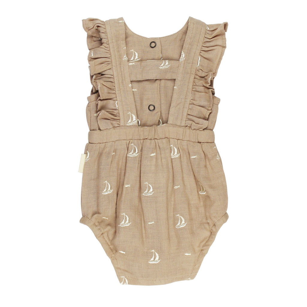 Oatmeal Sailboat - Organic Muslin Ruffle Bodysuit