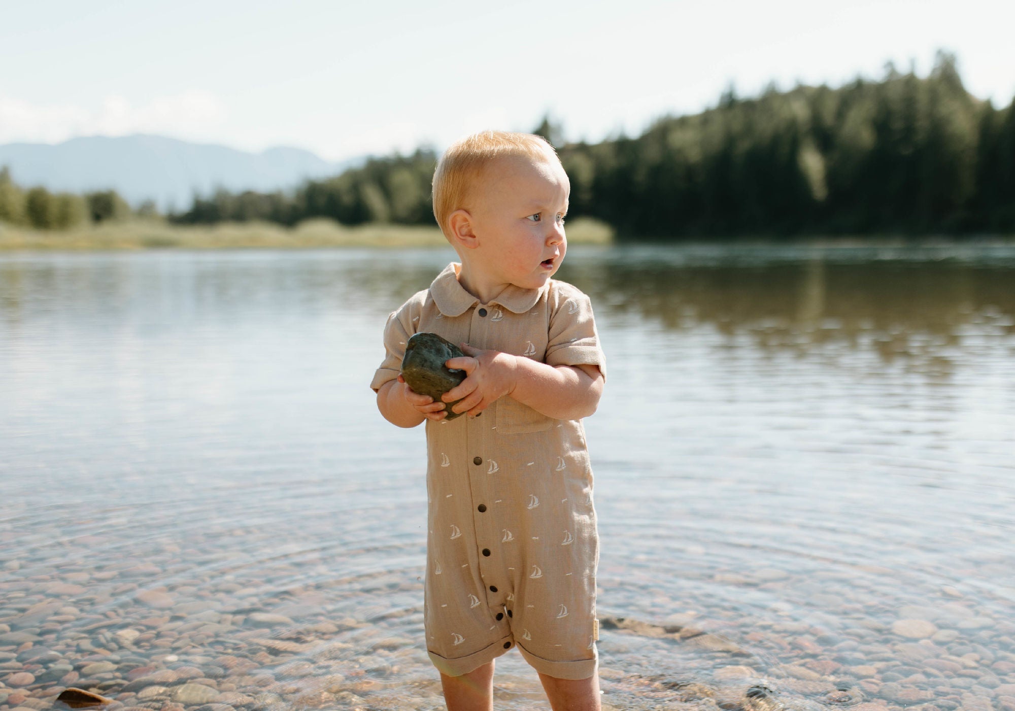 Oatmeal Sailboat - Organic Muslin S/Sleeve Coverall